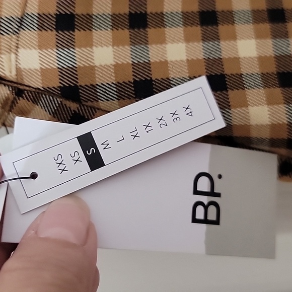 BP Size S Black Tan Cream Plaid Faux Wrap Button Front Mini Skirt, NEW with Tag - Picture 4 of 11